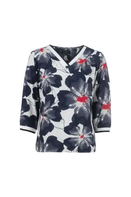 Bluse, 3/4-Arm, V-Ausschnitt