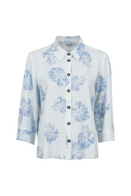 Bluse, 3/4 Arm, Hemdkragen